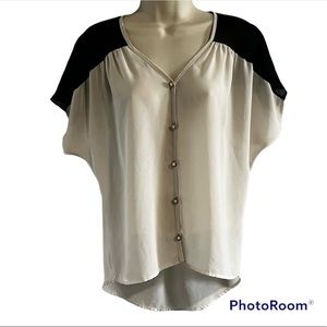Dina Be Sheer Button down Top Small Tan and Black